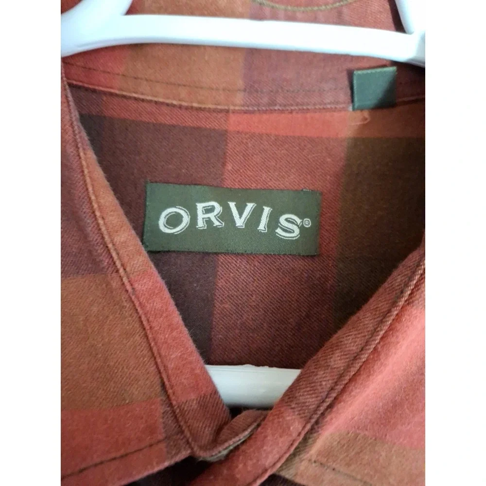 Orvis Mens XXL Tall Brown Plaid‎ Button Up Shirt Long Sleeve Wool Blend